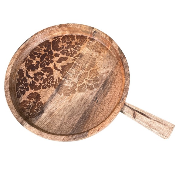 Mango Wood Pizza Board in Natural Finish Rustic Round Serving Tray. 13” India - Picture 1 of 5